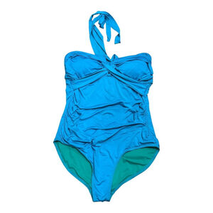 Merona Swimsuit Womens Large One Piece Ruched Halter Bathing Suit Padded Cups